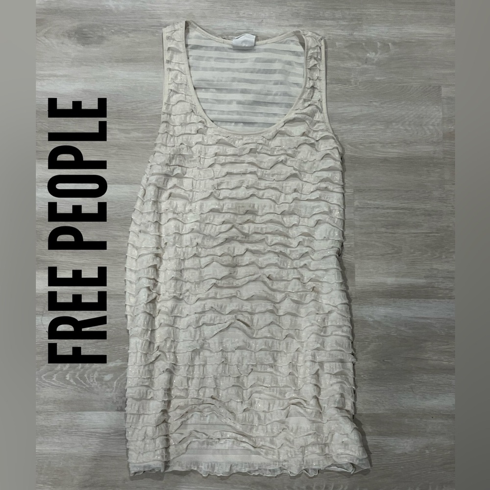 Free People Ivory Ruffle Shimmer Tank | Boho Textured Top SP